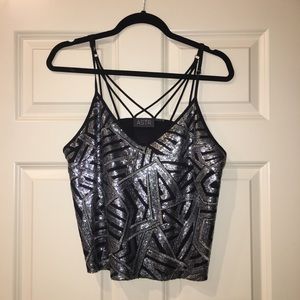 Astr Shimmery Black & Silver Tank Top